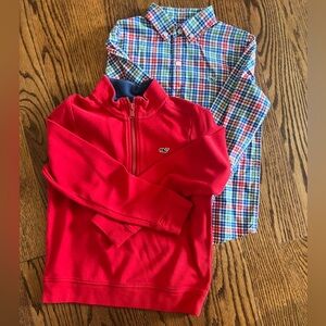 Vineyard Vines - Boys Red Quarter Zip Pullover with Matching Dress Shirt (size 6